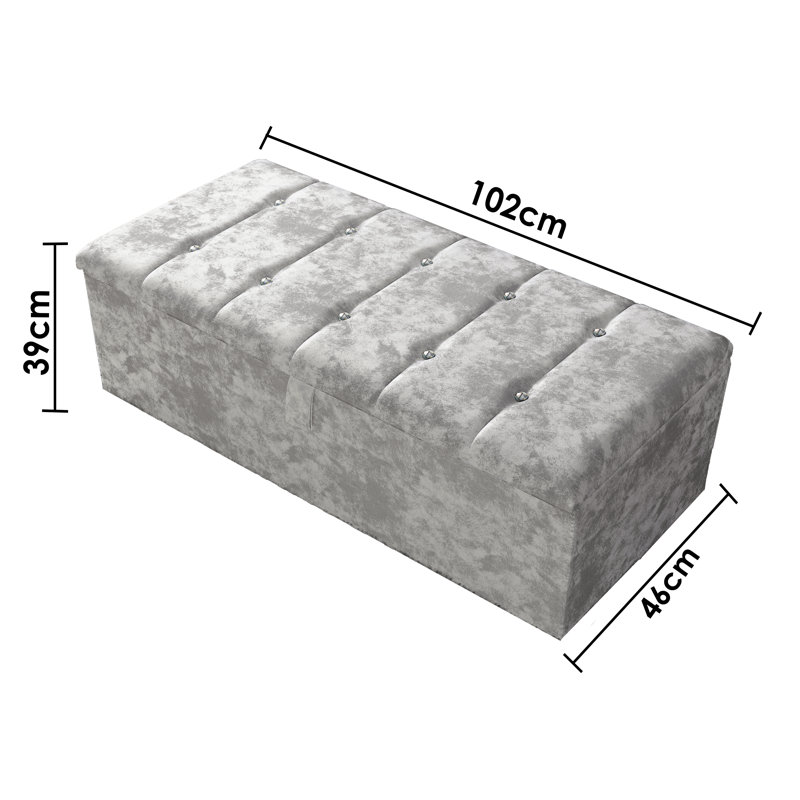 Akyiah 102cm Wide Tufted Rectangle Striped Standard Ottoman with Storage, Silver
