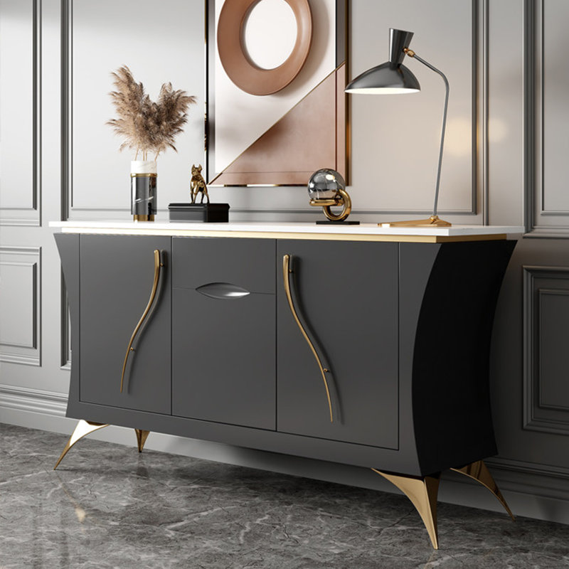 Armoire d'entrée murale en granit de style luxueux, H 35,43 po x l 55,11 po x P 15,75 po, Noir