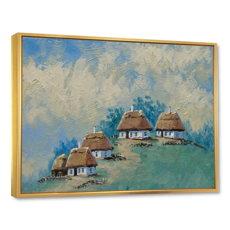 "Maison de campagne" dans la campagne II - art mural traditionnel sur toile, H 12 po x l 20 po x P 1 po, Cadre flottant doré