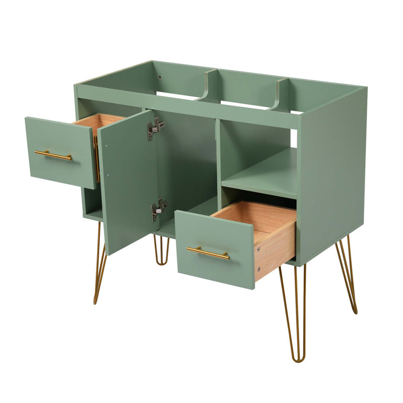 Meuble-lavabo de 36 po sans lavabo, meuble-lavabo simple autoportant moderne avec 2 tiroirs et 2 compartiments de rangement, meuble de rangement pour la salle de bain, meuble-lavabo à cadre en bois massif