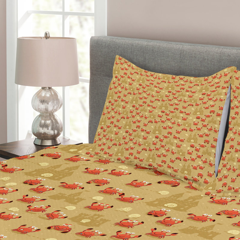 Acasia Yellow/Red Microfibre Bedspread Set, 220 x 264 cm