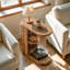 Table d'appoint en bois massif, petite table de chevet en forme de C avec rangement-9434537