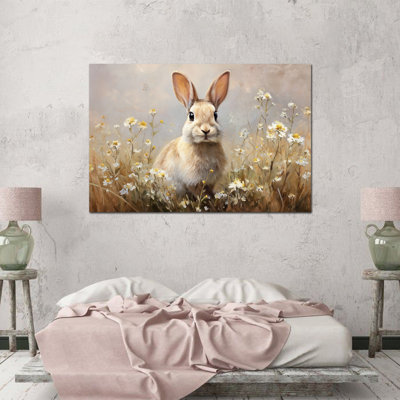 Art mural sur toile de lapin de grande taille Timuba - Printemps, photos de lapin de Pâques, charmante illustration de l'œuvre d'art pour les amoureux de la nature, cadre en pin sur toile tendue, 28 po x 40 po
