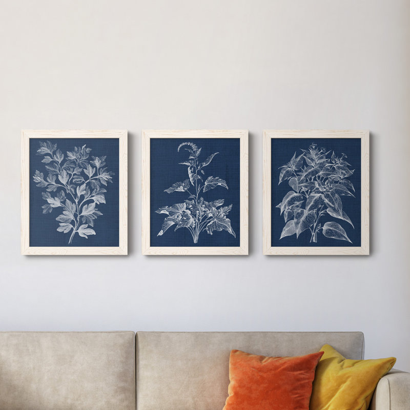 «Foliage Chintz I», ensemble de 3 peintures sur toile encadrées, Blanc, H 20 po x l 51 po x P 1,5 po