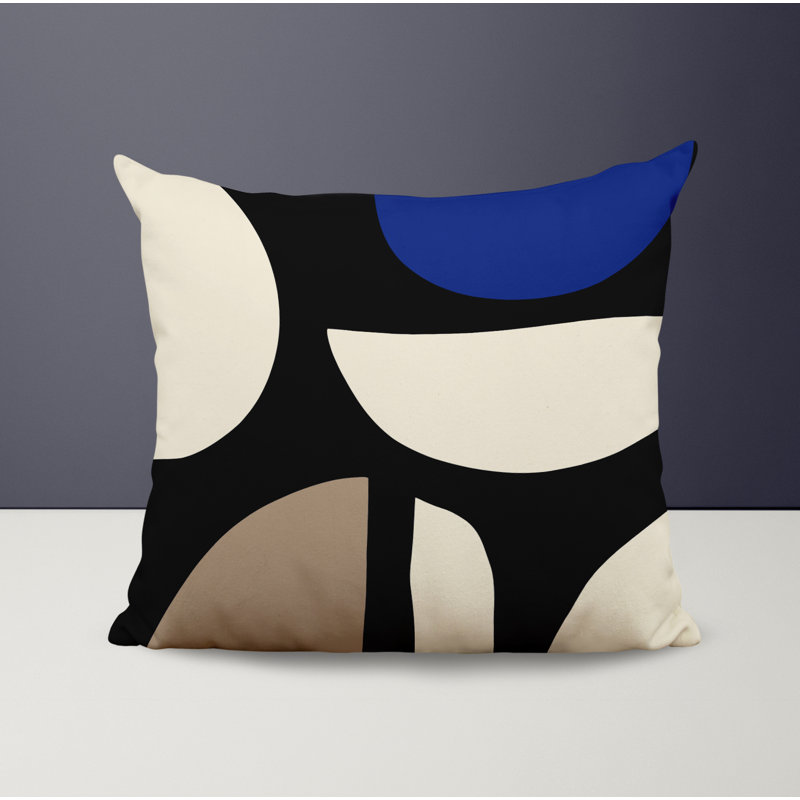 Coussin intérieur / extérieur en polyester filé Lara, Bleu marine / Blanc cassé, 15 po x 15 po