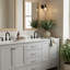 Meuble-lavabo double 84 po avec comptoir et lavabo 84 po, structure en bois massif, gris