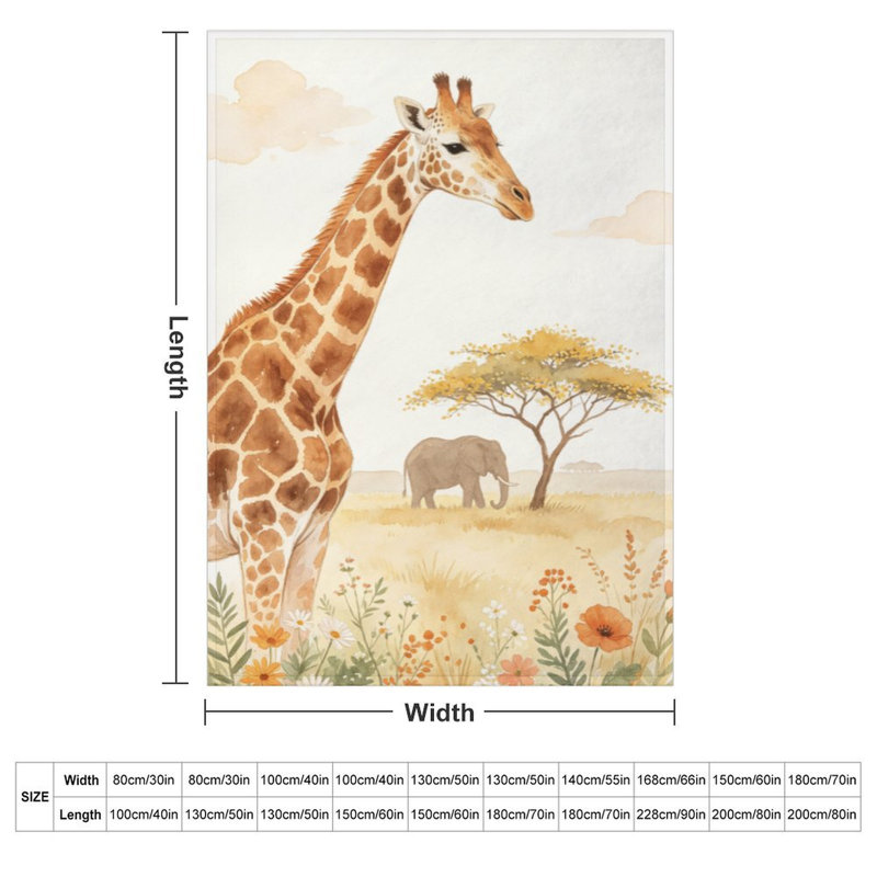 Jeté en flanelle de luxe girafe et éléphant, 50 x 60 po