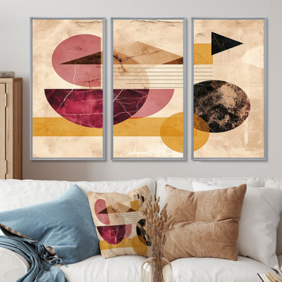 Minimalism Pink Boho Glam Harmony - Geometric Wall Art Decor Set