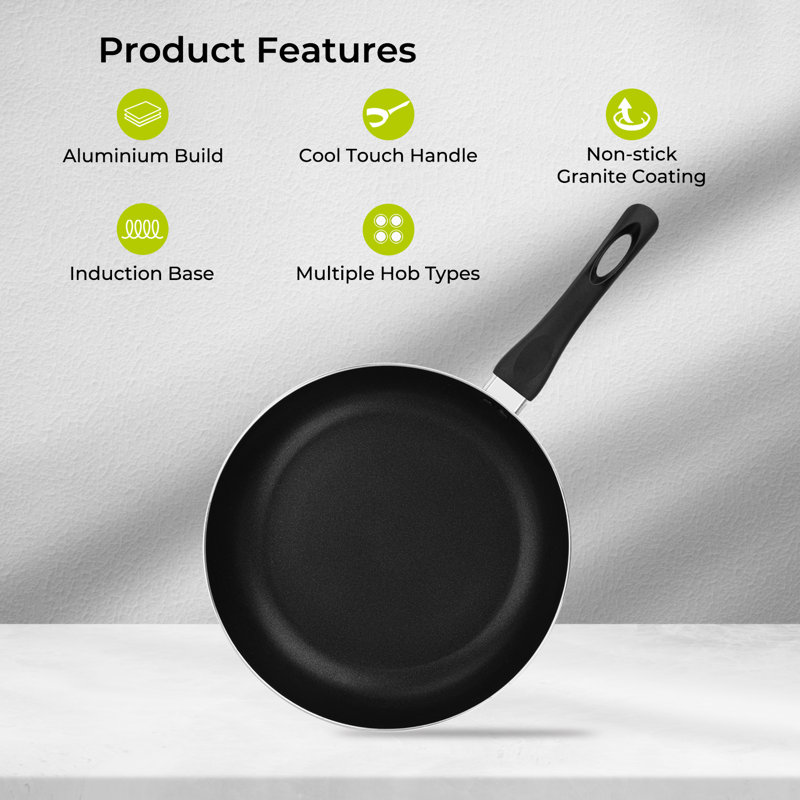 ROYALFORD Non-Stick Frying Pan | Aluminium Fry Pan for Induction Hob Skillet Pan | Saute Pan with 3-Layer PFOA-Free Coating for Healthy & Less Oil Cooking, Cool Touch Bakelite Handle | Black