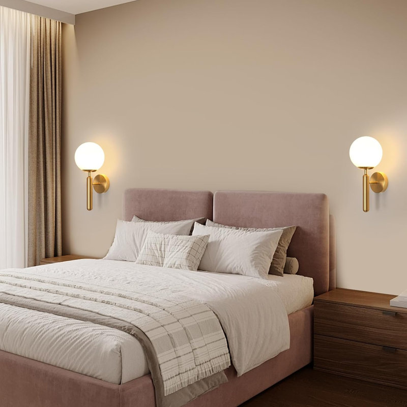 35Cm Gold Wall Sconce With White Glass Globes