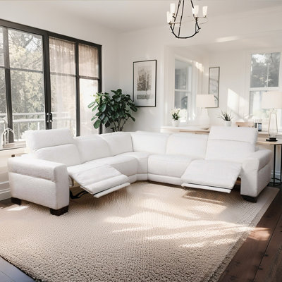 Modern White Boucle L-shaped Power Reclining Sectional Sofa for Living Room