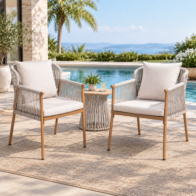 Chaises de salle à manger de patio en corde tressée avec coussins (ensemble de 2)