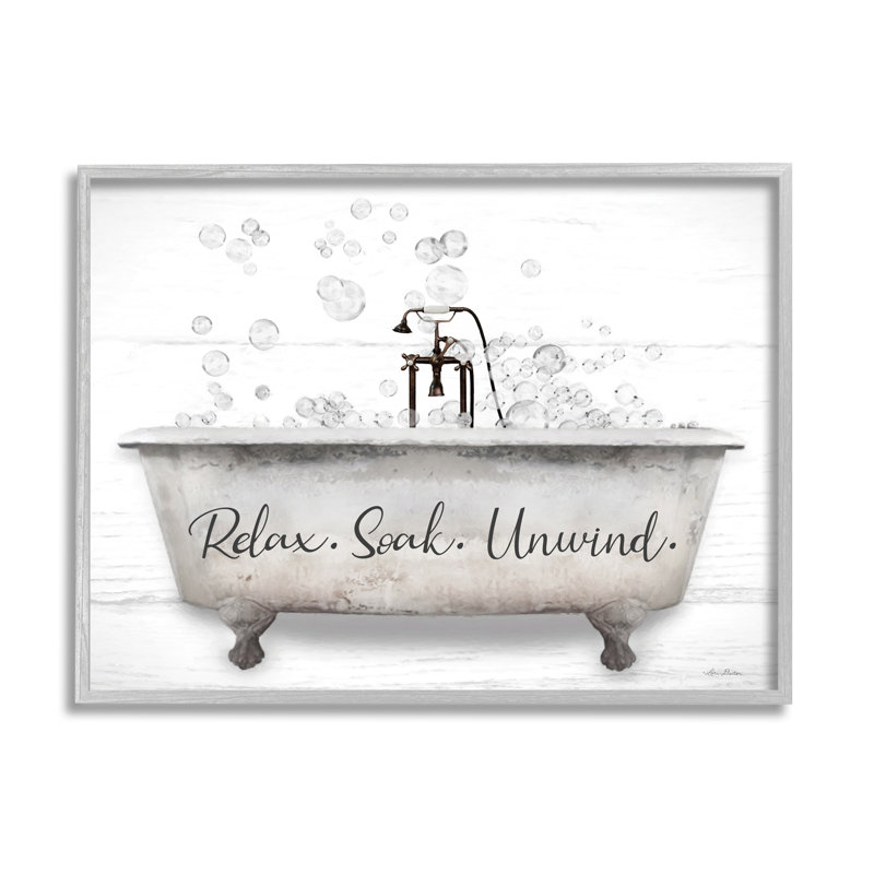 «Relax Soak Unwind Bathaign Bubbles», estampe numérique encadrée par Lori Deiter, H 11 po x l 14 po x P 1,5 po