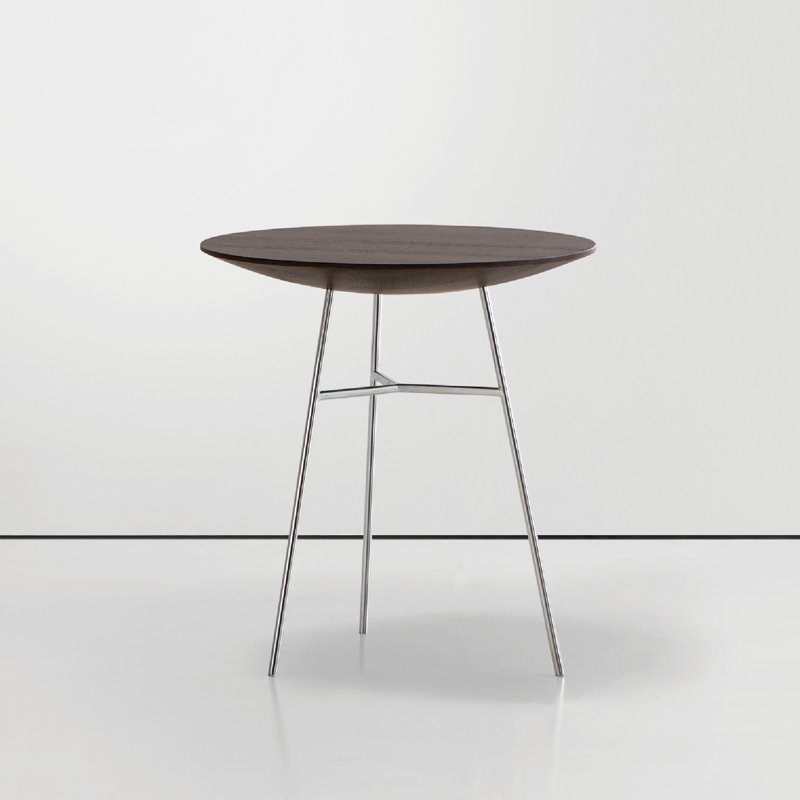 Bassa Solid Wood End Table, Ash-870, Brushed Stainless Steel, 17" H x 16" W x 16" D