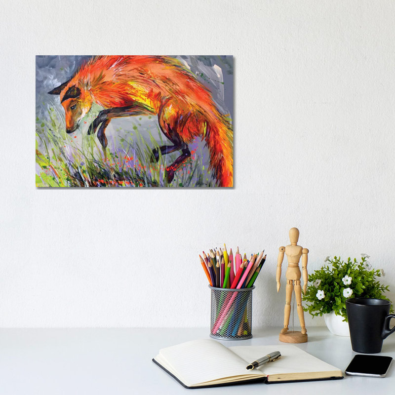 Spring Fox by Lindsey Dahl - Wrapped Canvas Painting, 20.32 cm H x 30.48 cm W