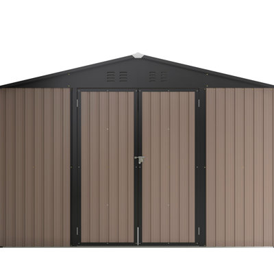 Brown 10' X Metal Storage Shed With Lockable Door & Ventilation For Backyard Patio 10', Door, Yard Use