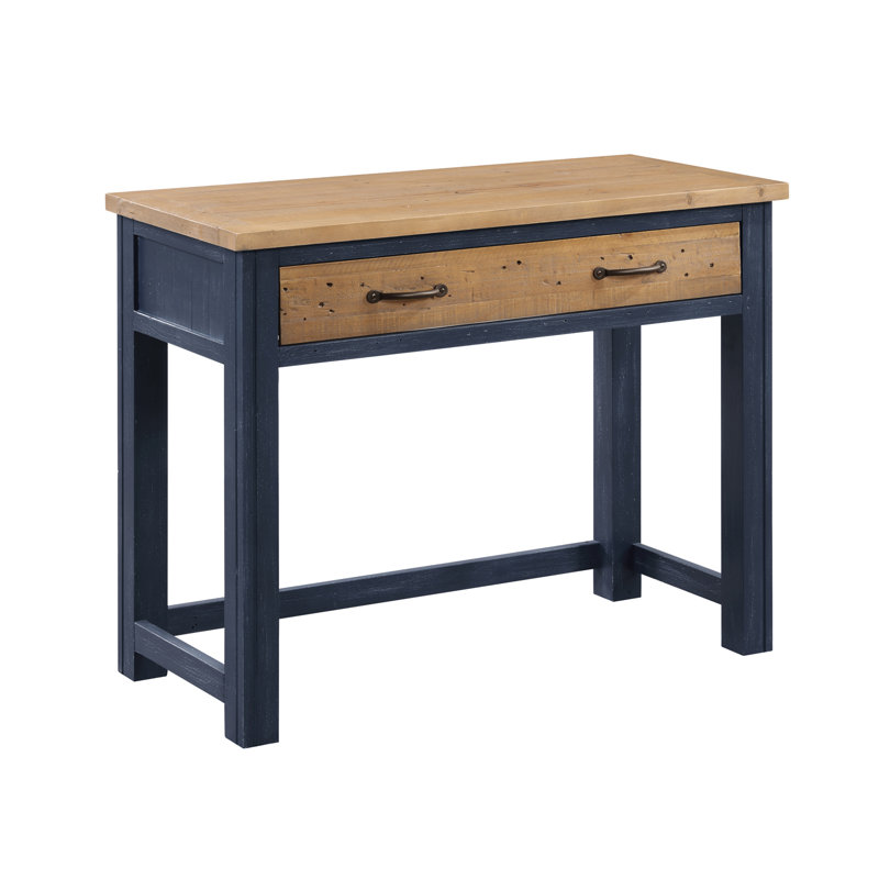 Kamakou Solid Wood Writing Desk, Blue, Natural Wood