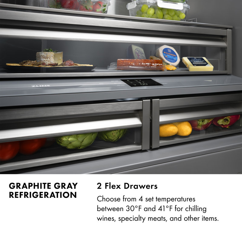 ZLINE 36 in. Panel Ready French Door Built-In Refrigerator with Graphite Gray Interior, Matte Black