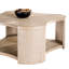 Table basse moderne avec roulettes, rangement ouvert, structure en bois d'hévéa et finition chêne (1 pièce)