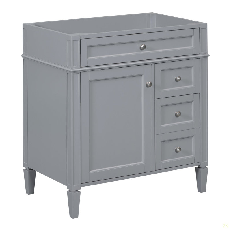 30'' Bathroom Vanity Without Top Sink, Modern Bathroom Storage Cabinet With 2 Drawers And A Tip-Out Drawer, Grey