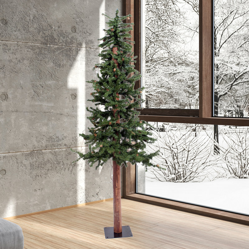 Arbre alpin artificiel avec pommes de pin et vigne, H 6 pi