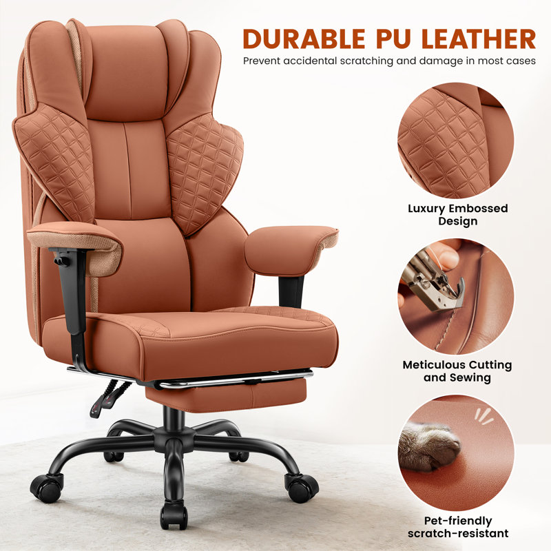  Ergonomic Luxury Office Chair With Footrest, Brown