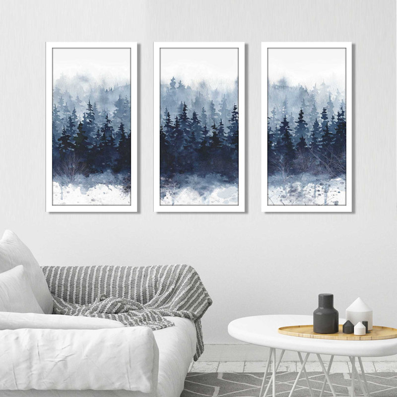 «Indigo Forest», reproduction sur acrylique 3 pièces, H 33,5 po x l 52,5 po x P 1 po