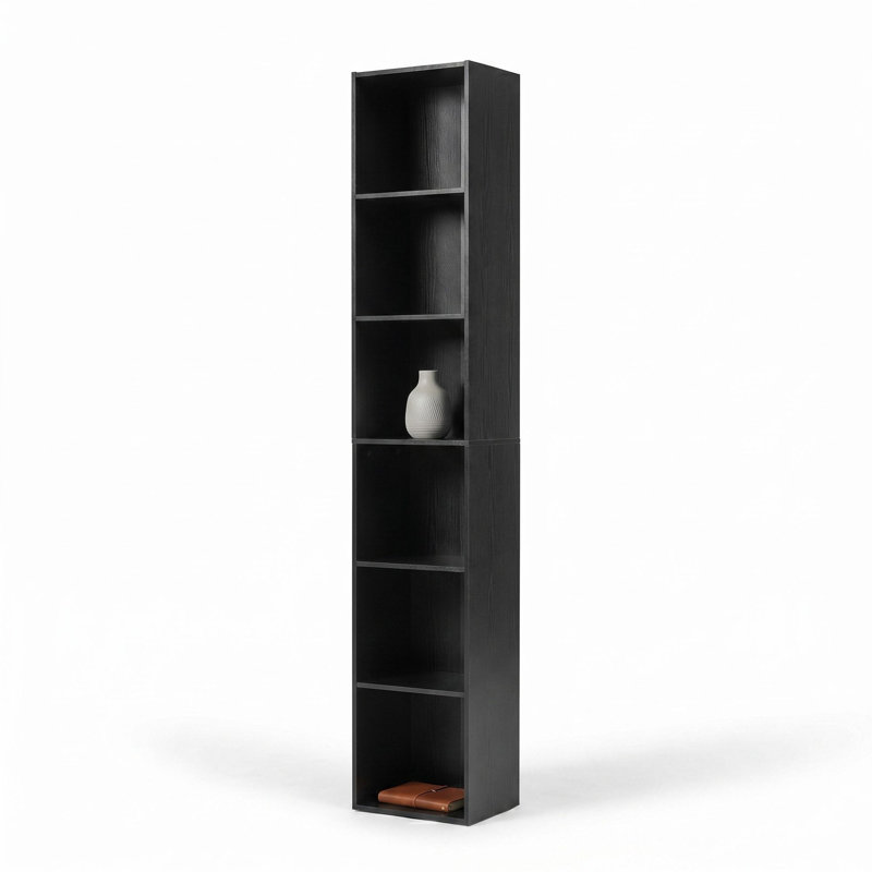 Bibliothèque à 6 niveaux, bibliothèque haute et mince pour petits espaces 70,8 ", noir, Black