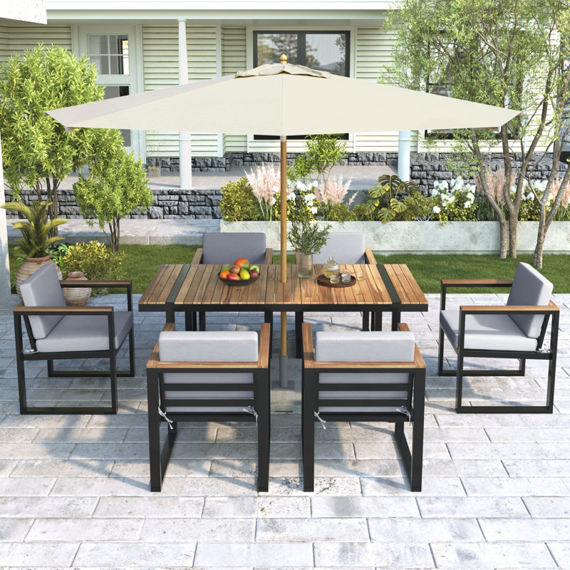 7 Pieces Patio Dining Set with All-Weather Table & Chairs, Gray