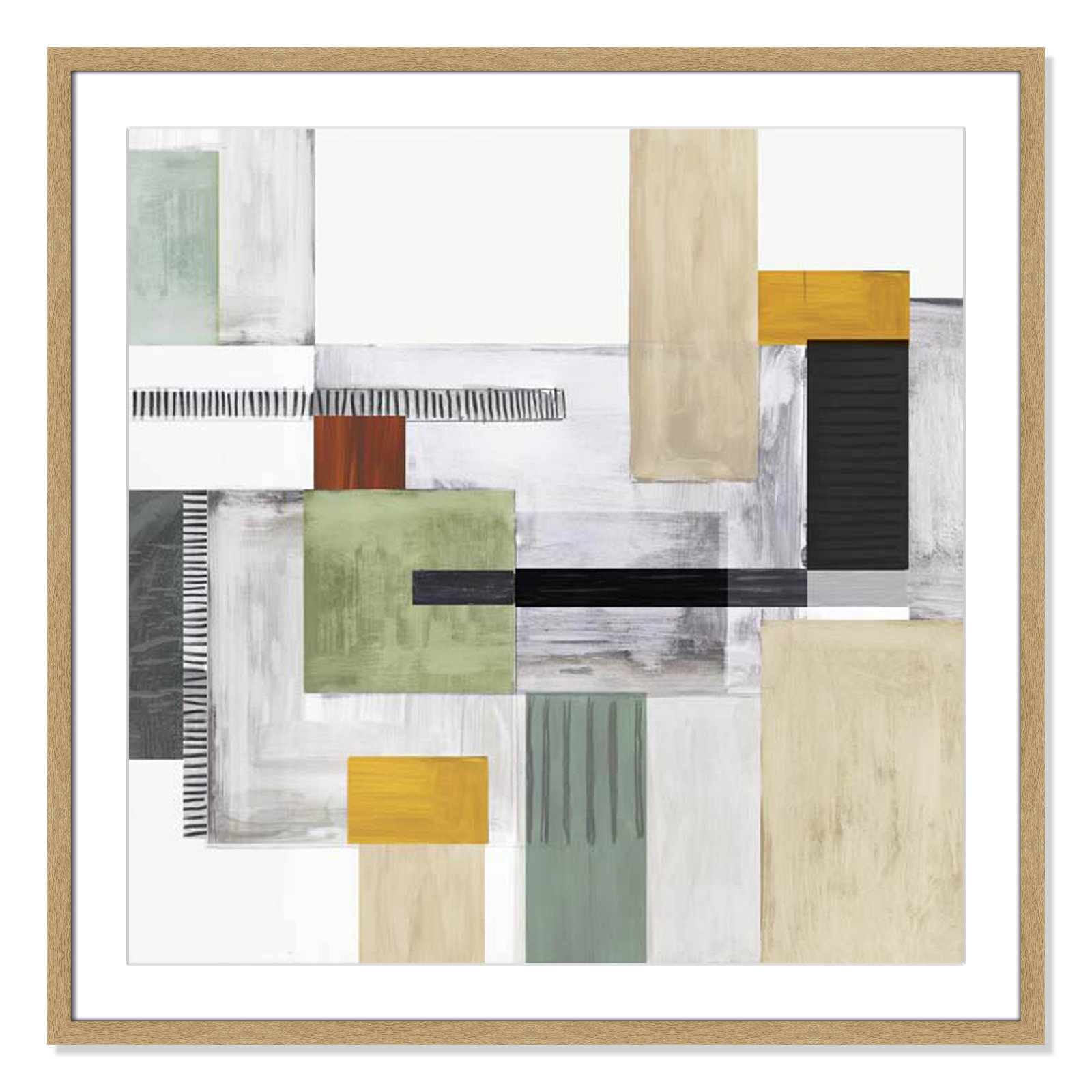 Playful Blocks Print, 32" H x 32" W x 0.75" D, Natural Box Framed