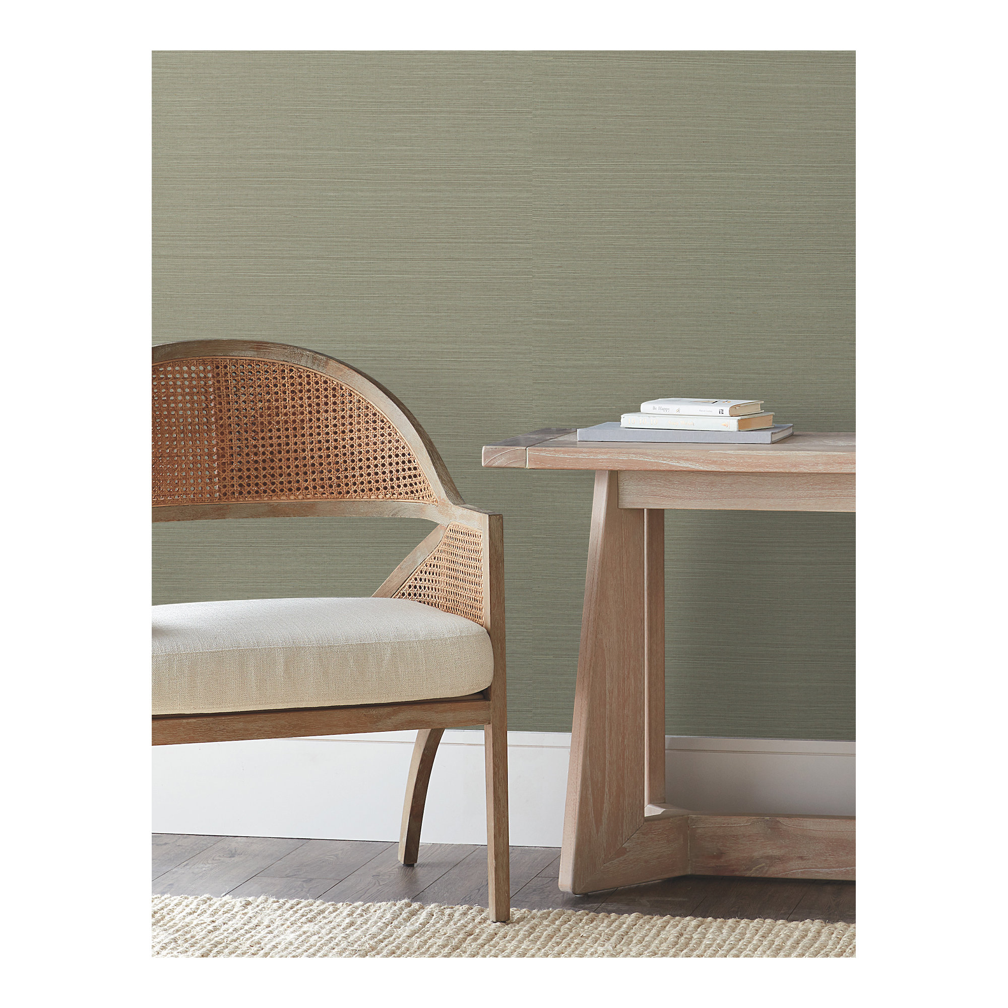 Natural Sisal Peel and Stick Grasscloth Wallpaper, Green