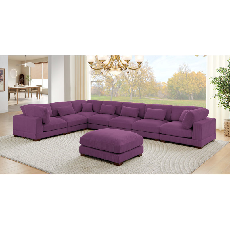 Grand canapé modulaire en velours côtelé Aroonshire, Velours côtelé mauve