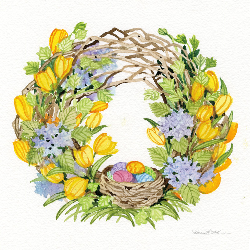Spring Wreath II by Kathleen Parr McKenna - Wrapped Canvas Art Prints, 30cm H x 30cm W x 3.8cm D