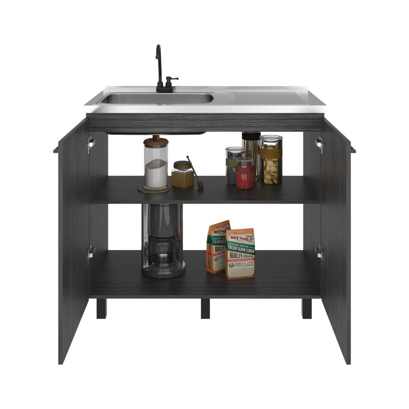 Évier utilitaire autoportant gris fumée avec robinet, lavabo spacieux pour les accessoires ménagers dans la cuisine, la buanderie et l’atelier, lavabo profond en acier inoxydable avec robinet en plastique de 77 lb
