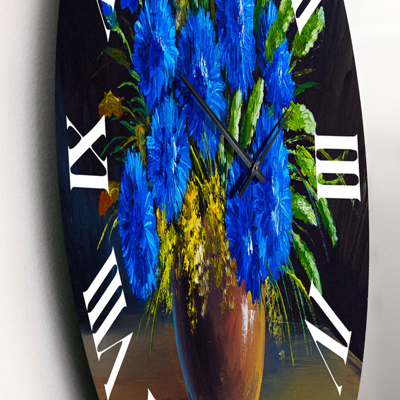 Nature morte avec un bouquet de fleurs bleues - Horloge murale traditionnelle, Petit