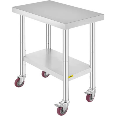 Stainless Steel Work Table 30 X 18 X 34 Inch, 700 LBS Load Capacity With 4 Wheels, 3 Adjustable Height Levels, Heavy Duty Food Prep Worktable For Commercial Kitchen Restaurant, Silver