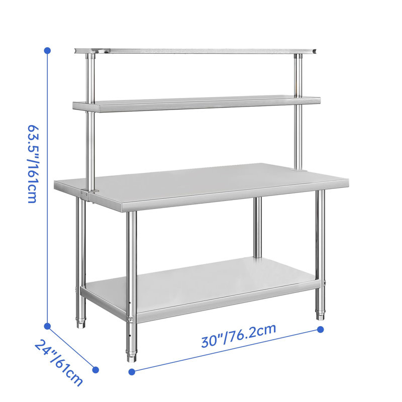 Table de travail de bureau robuste en acier inoxydable avec tablette NSF