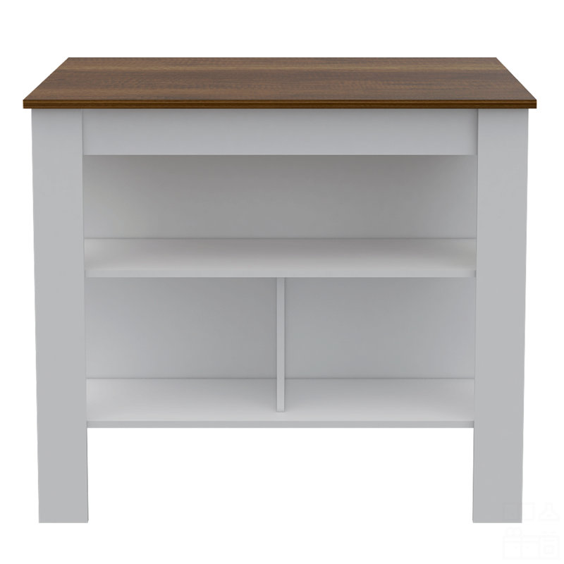 Kitchen Island, Four Legs, Three Shelves, White/Brown
