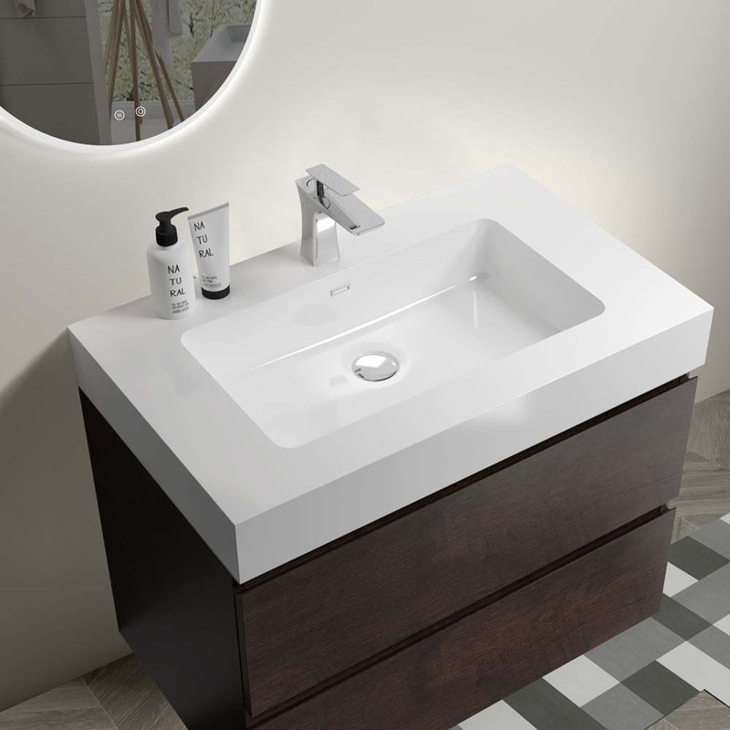 29.9'' Wall Mounted Single Bathroom Vanity with Sink, White/Walnut