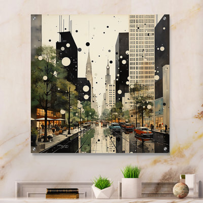 Élégance architecturale grise et verte du milieu du siècle - Art mural abstrait Mid-Century en acrylique pour la cuisine