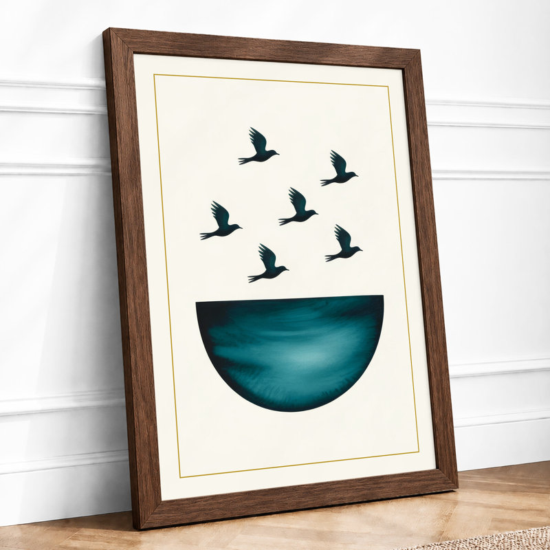 Birds Rising Minimalist - Framed Print, A2 - 59.4 x 42.0 cm, Walnut