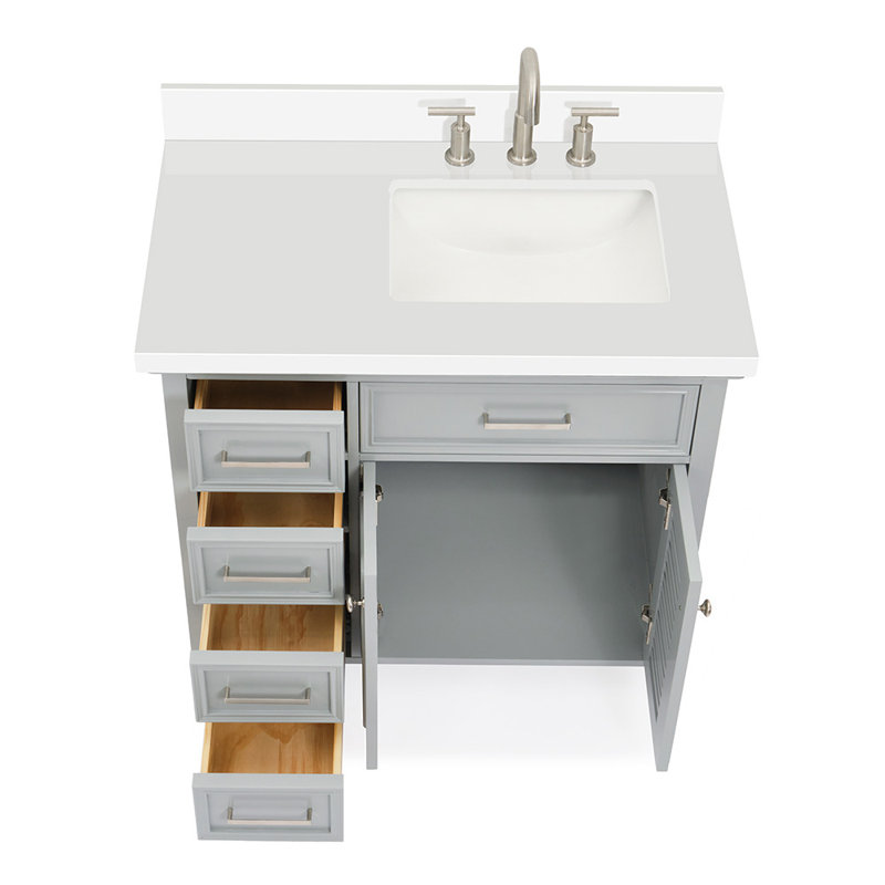 Ensemble de meuble-lavabo simple 37 po Bodhin, gris, Quartz blanc pur