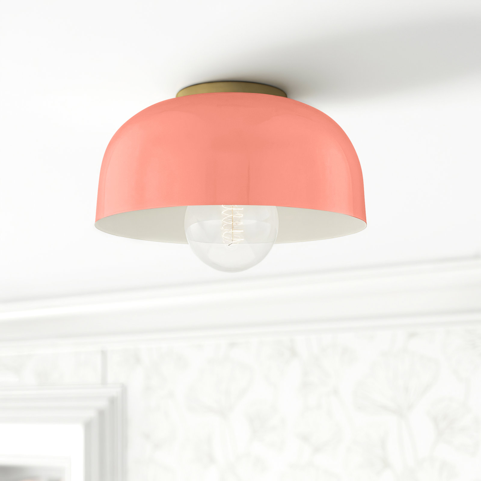 Rodanthe Single Light Metal Flush Mount, Aged Brass, Cream, 5" H x 11" W x 11" D