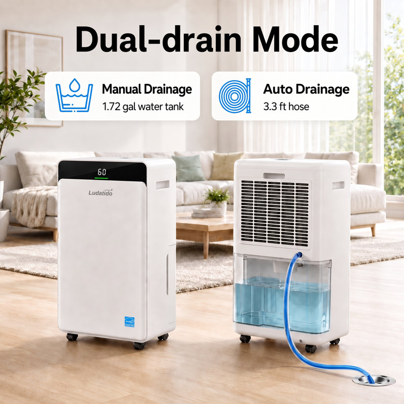 Déshumidificateur 5 000 pieds carrés à capacité énergétique de 80 pintes pour les sous-sols avec grand réservoir d'eau de 1,7 L