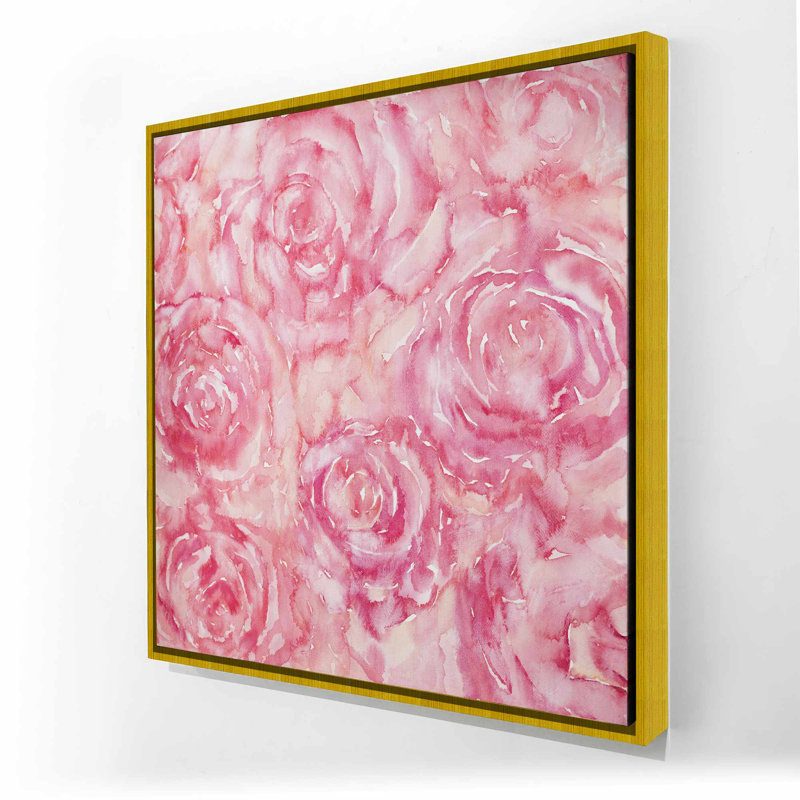 Roses à l'aquarelle - Toile encadrée romantique pour la décoration intérieure, Doré