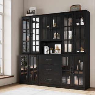 71"H X 71"W Bookcase With Glass Doors,Modular Modular Book Cabinet