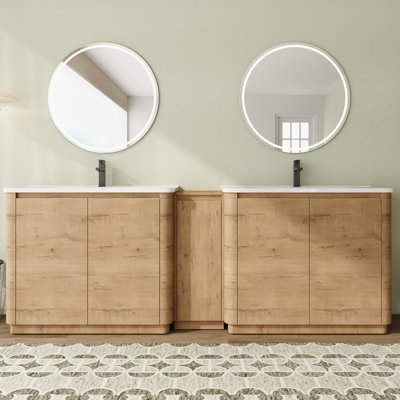 Riven 92'' Freestanding Double Bathroom Vanity with Ceramic Top and Soft-Close Doors