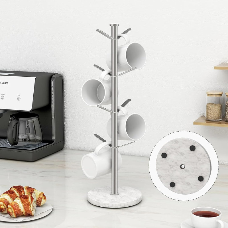 Porte-gobelet en marbre, support pour 8 tasses à café en nickel brossé, nouveau support à tasses stable pour comptoir de cuisine