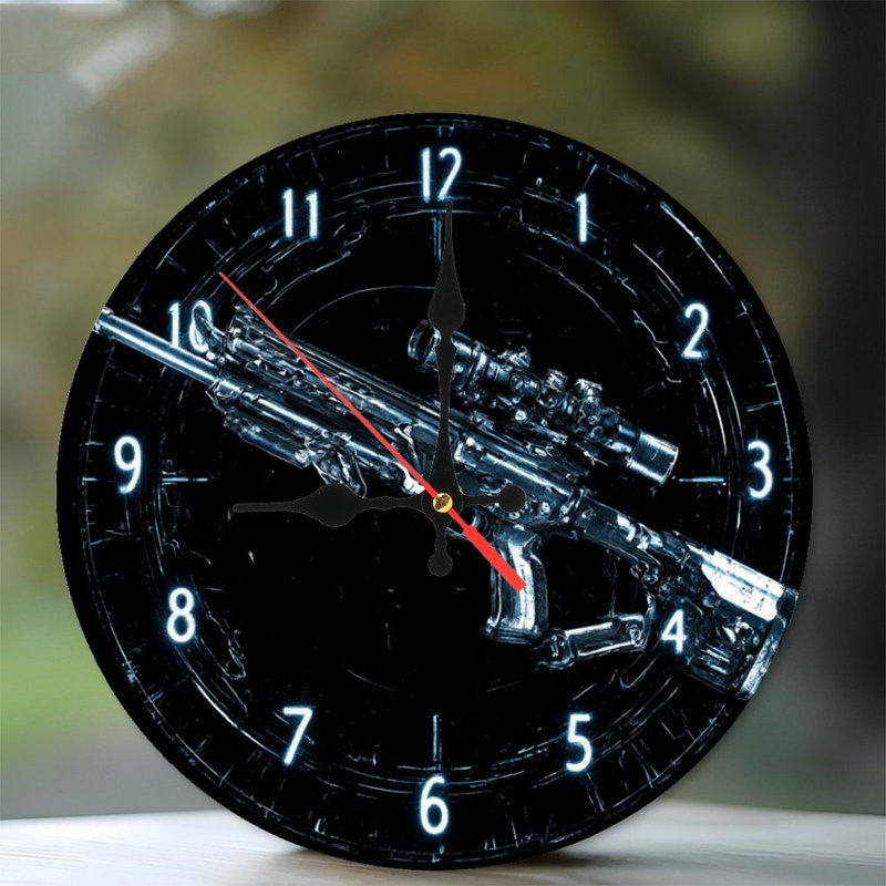 Scoped Rifle On Clock Face