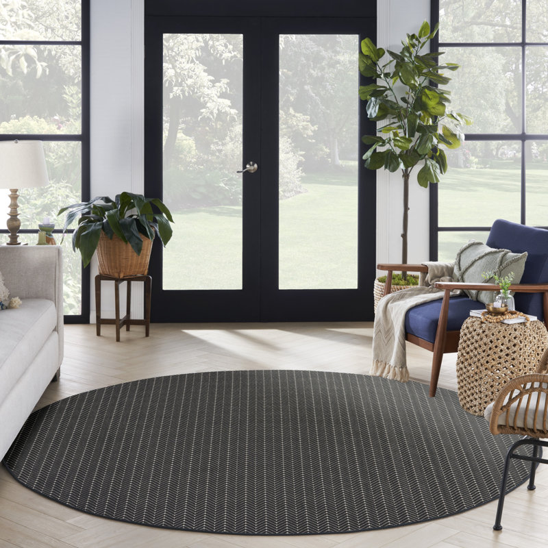 Tapis noir intérieur / extérieur Remmie, Noir, Rond 8 pi